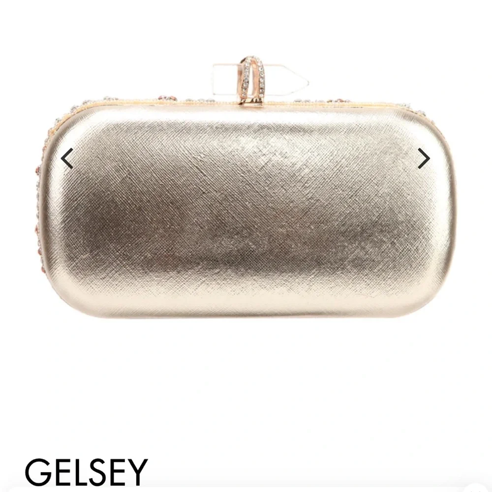 Nina Crystal Embellished Minaudiere Gelsey Clutch/Crossbody Chain Bag - Picture 12 of 15